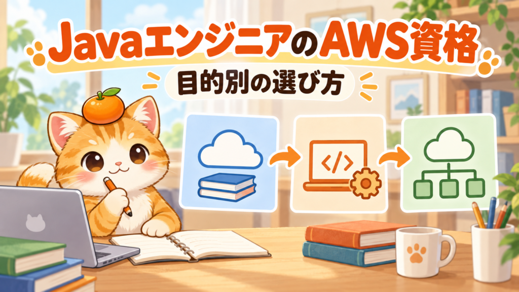 JavaエンジニアのAWS資格を目的別に学ぶ猫のキャラクターと3つの学習ルート