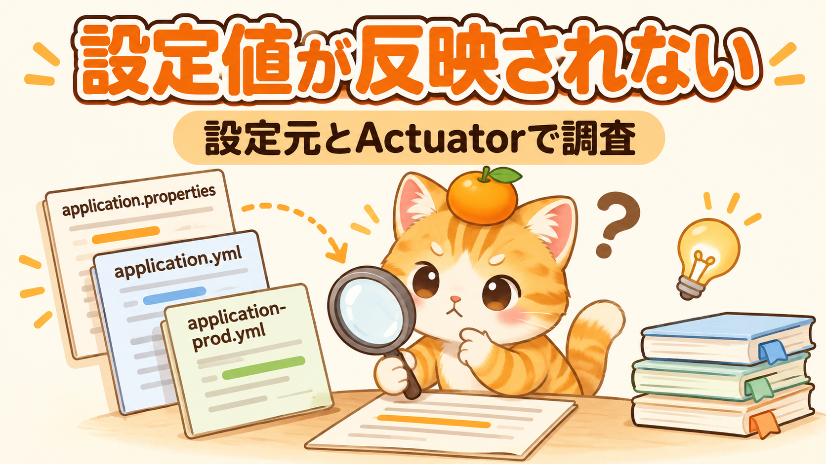 Spring Bootの設定値を調べる猫のイラスト